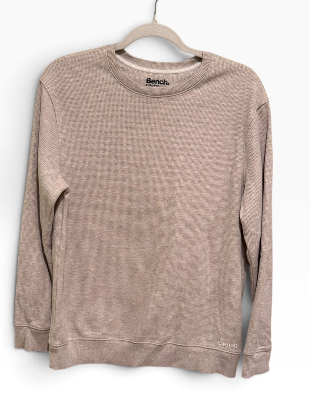 Bench Urbanwear Oatmeal Waffle Knit Pullover Sweatshirt Crewneck Logo Size S